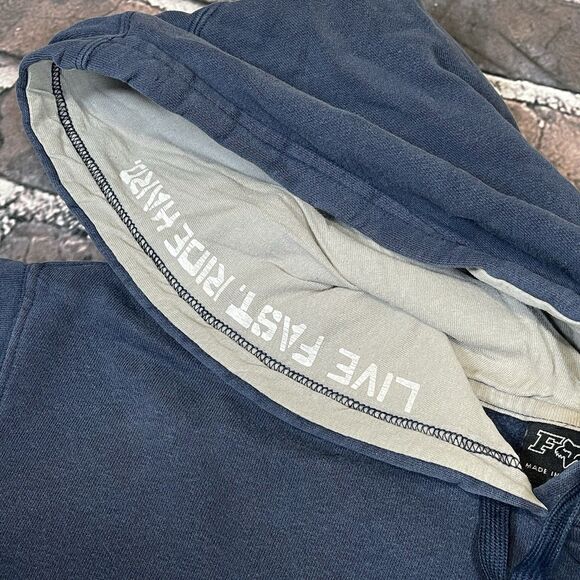 Vintage Fox Racing Riders Co Blue Hoodie Men's Size Medium - Live Fast Ride Hard - Picture 7 of 12